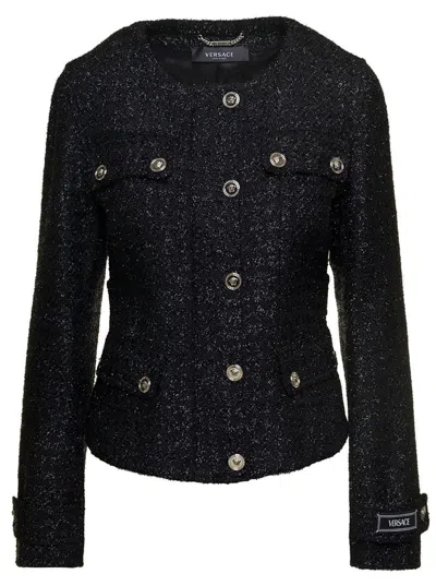 Versace Lurex Tweed Jacket In Black