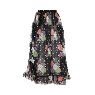 Etro Silk Skirt With Floral And Polka Dot Accents In Black