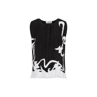Lanvin Sleeveless Pleated Abstract Pattern Top In Black