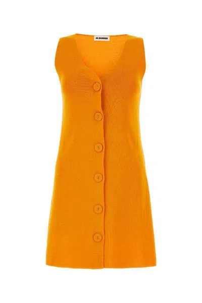 Jil Sander Sleeveless V-neck Ribbed Knit Dress In Orange