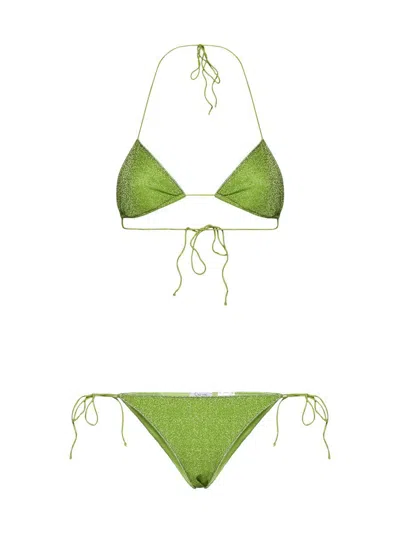 Oseree Ring-embellished Lurex Bikini In Green