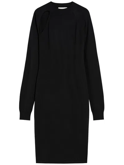 Sportmax High-necked Long-sleeved Wool Dress In Black