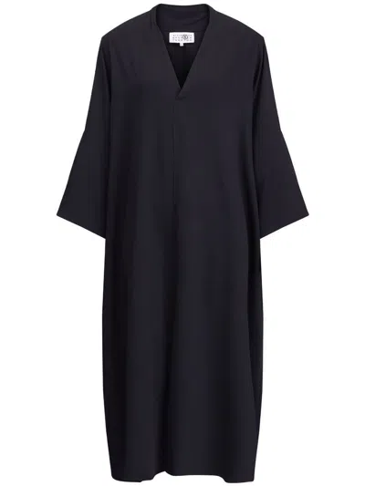 Mm6 Maison Margiela Oversize V-neck Shift Dress In Black