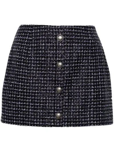 Shop Alessandra Rich Sequin Checked Tweed Mini Skirt In Blue