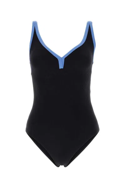 Lisa Marie Fernandez Maria Contrasting Trimmings Swimsuit V-neckline In Black