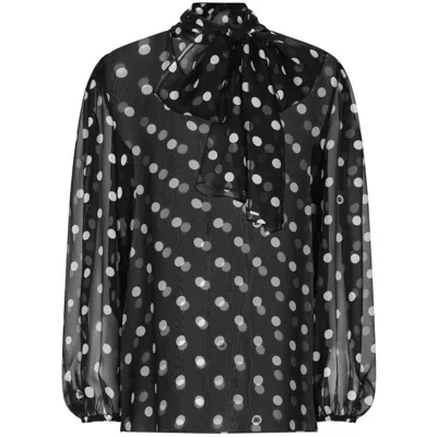 Dolce & Gabbana Polka-dot Chiffon Pussy-bow Blouse In Multicolor