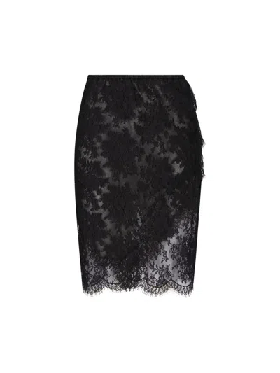 Saint Laurent Women Lace Wrap Pencil Skirt In Black