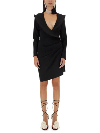 Magda Butrym Sculptural Mini Dress Featuring V-neckline In Black