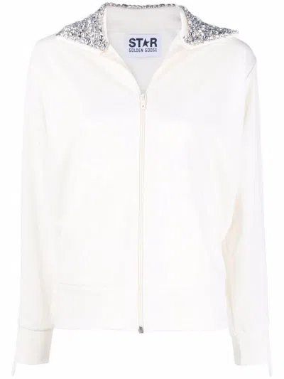 Golden Goose Crystal-embellished Zipped Sweatshirt In Papyrus Cristal