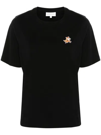 Maison Kitsuné Fox Head Patch Regular Tee Shirt In Black