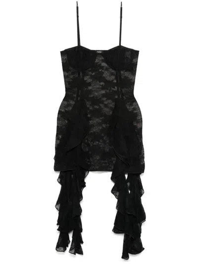 Shop Oseree Oséree Lace Ruffle Mini Dress In Black