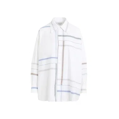 Bottega Veneta Womens White Blue Green Tau Checked Dropped-shoulder Relaxed-fit Cotton Shirt In White