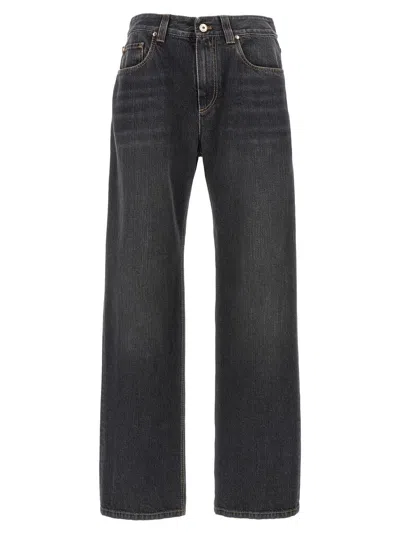 Brunello Cucinelli Black Jeans With Monil Detail On The Rear In Denim Woman In Black