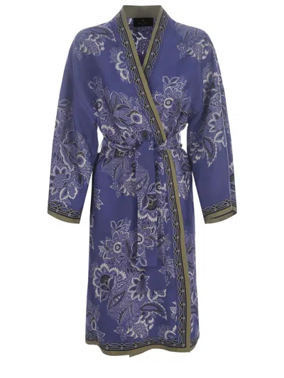 Etro Kesa Floral-print Silk Robe In Blue