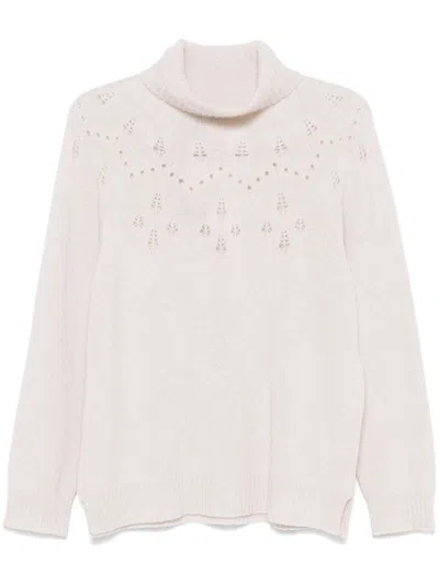 Twinset Roll-neck Lurex Jumper In Neve/oro