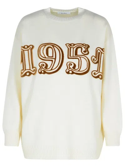 Max Mara Wool And Cashmere Sweater With Frontal Logo In Neutral