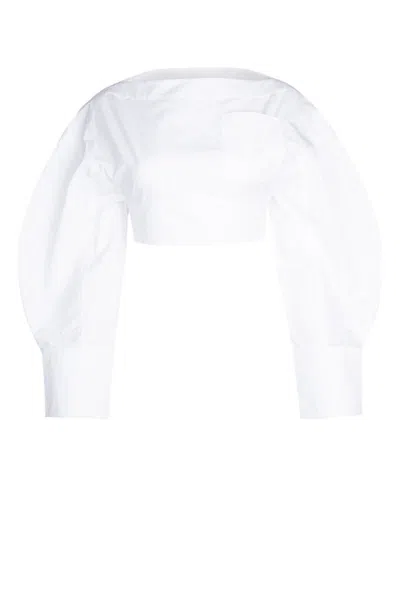 Jacquemus Le Haut Casaco Cutout Crop Cotton Poplin Shirt In White