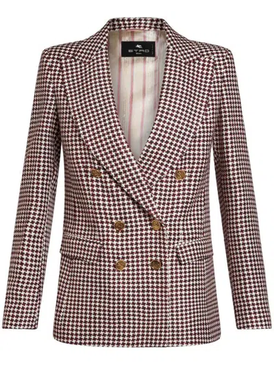 Etro Houndstooth-pattern Double-breasted Jacket In Multicolor