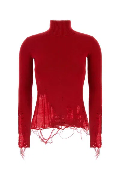 Mm6 Maison Margiela Wool And Acrylic Sweater With Distressed Hem In Red