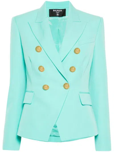 Shop Balmain Wool Double-breasted Jacket In Green