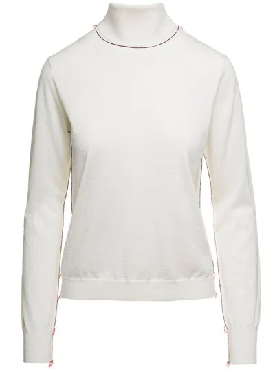 Maison Margiela White High Neck Sweater With Contrasting Stitching In Wool Woman In White