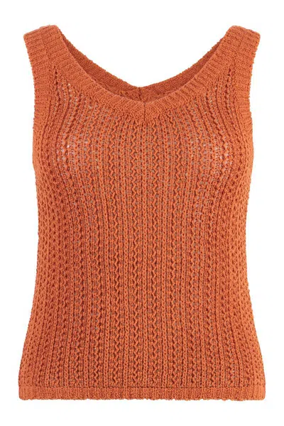 Max Mara Orange Open Knit Tank Top In Orange