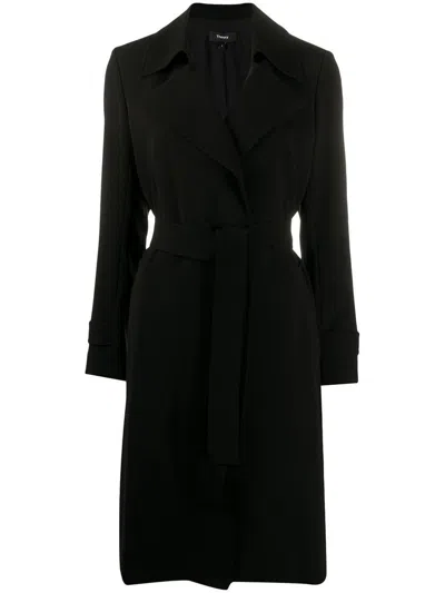 Theory Coat In Cr&ecirc;pe Dressing Gown With Belt In Black