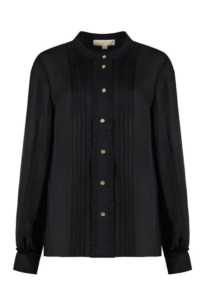 Michael Kors Ruffled Buttoned Shirt In Black