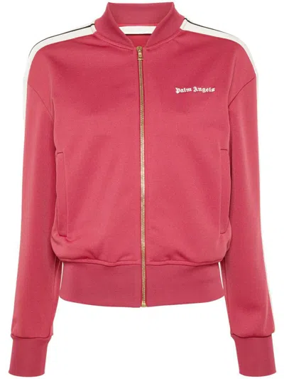 Palm Angels Red Classic Logo Track Bomber Jacket In Earth Red