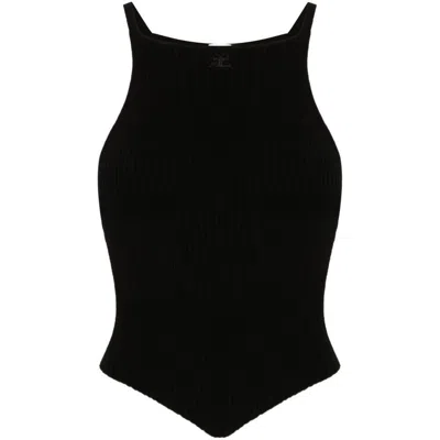 Courrèges Signature Rib Knit Viscose Top In Black