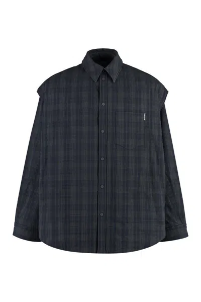 Balenciaga Grey Cotton Overshirt With Removable Sleeves For Men In Grey