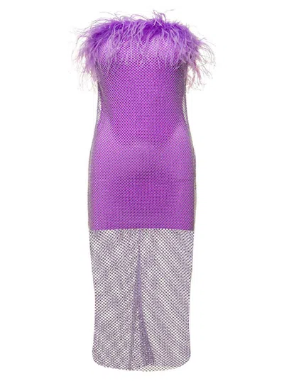 Giuseppe Di Morabito Mini Purple Dress With Feather Trim And Rhinestone Embellishment In Polyamide Woman In Purple