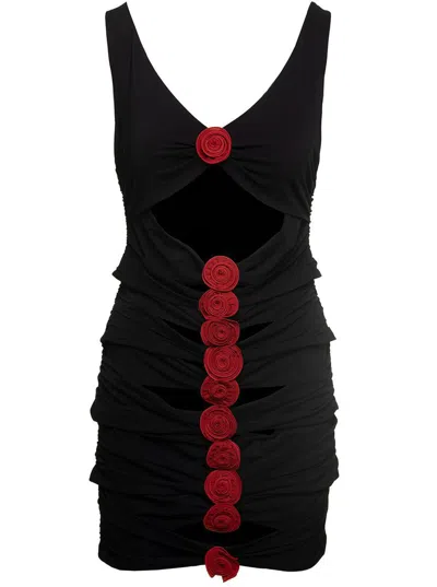 Magda Butrym Contrast Bandage Flower Dress In Black