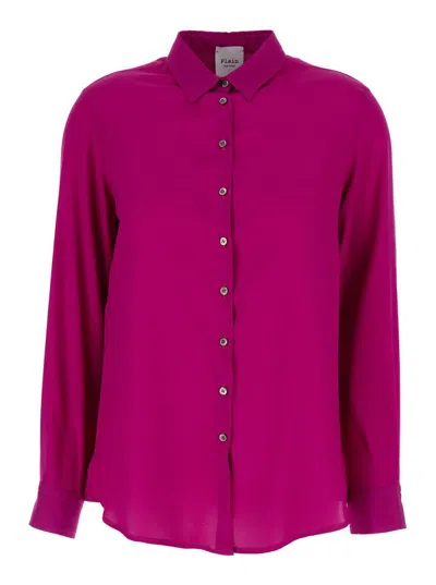 Plain Fuchsia Relaxed Shirt With Mother-of-pearl Buttons In Satin Woman In Purple