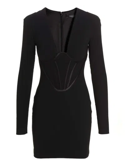 Versace Black Fitted Minidress With Cut-out Detail In Viscose Woman In Black
