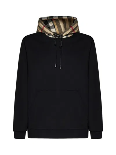 Burberry Samuel Sweatshirt With Check Hood In Black