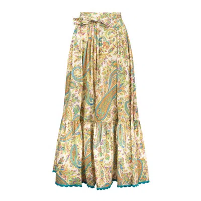 Etro Tiered Paisley Print Long Skirt With Ruffled Hems In Multicolor