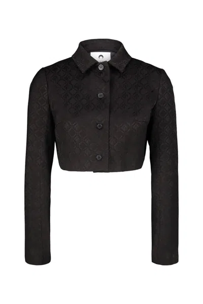 Marine Serre Moon Diamant-jacquard Cropped Jacket In Black