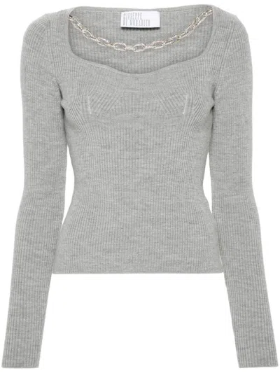 Giuseppe Di Morabito Square Neck Chain Detail Fitted Sweater In Grey