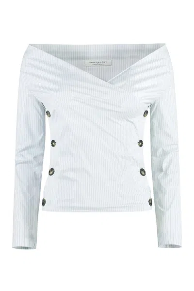 Philosophy Di Lorenzo Serafini Modern Crepe Blouse With Side Button Fastening In Blue