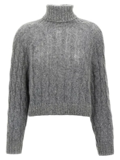 Brunello Cucinelli Braided Sweater In Gray