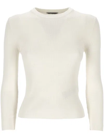 Balenciaga Cropped Sweater With Logo Patch In Wool Blend In White