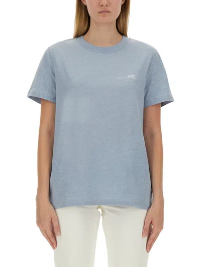 Apc A.p.c. Logo Printed Crewneck T-shirt In Blue