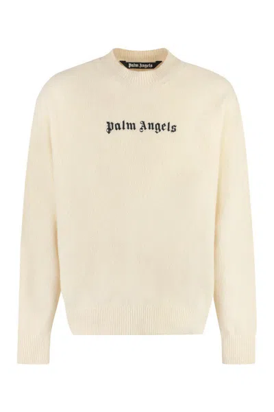 Palm Angels "classic Logo" Merino Wool And Cashmere Sweater In Green