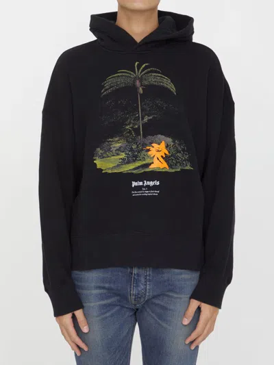 Palm Angels Enzo Graphic Print Hoodie With Ribbed Finish In Black