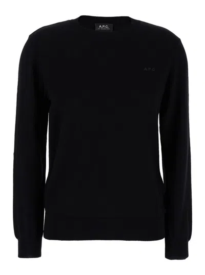 Apc A.p.c. Black Sweater With Tonal Logo Embroidery In Wool Woman In Black