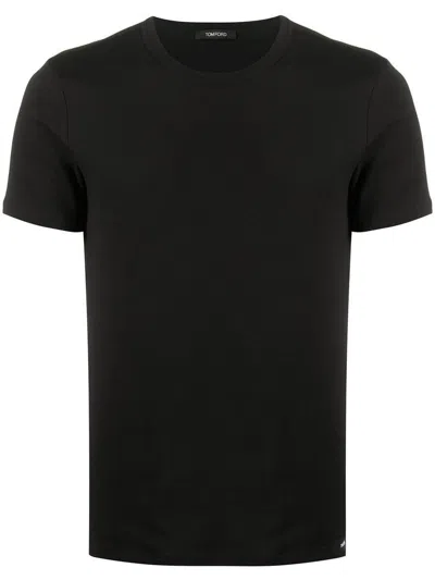 Tom Ford Black Stretch Cotton Crew Neck T-shirt In Black