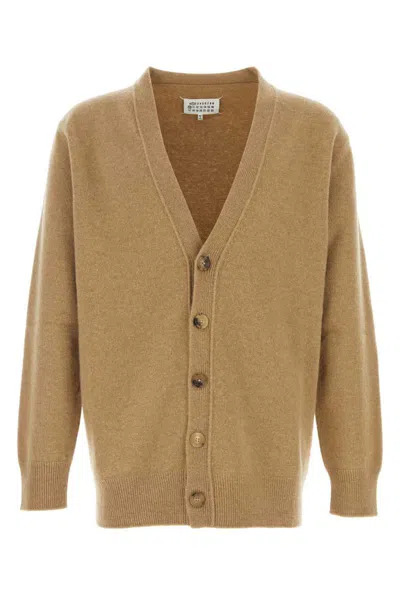 Maison Margiela Melange Cappuccino Wool Blend Cardigan In Brown