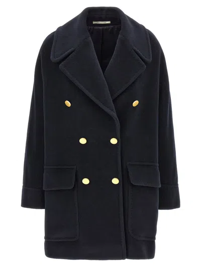 Tagliatore Navy Blue Double-breasted Coat In Blue