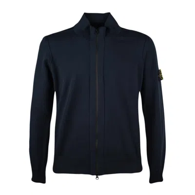 Stone Island Compass-badge Zip-up Sweatshirt In Blue